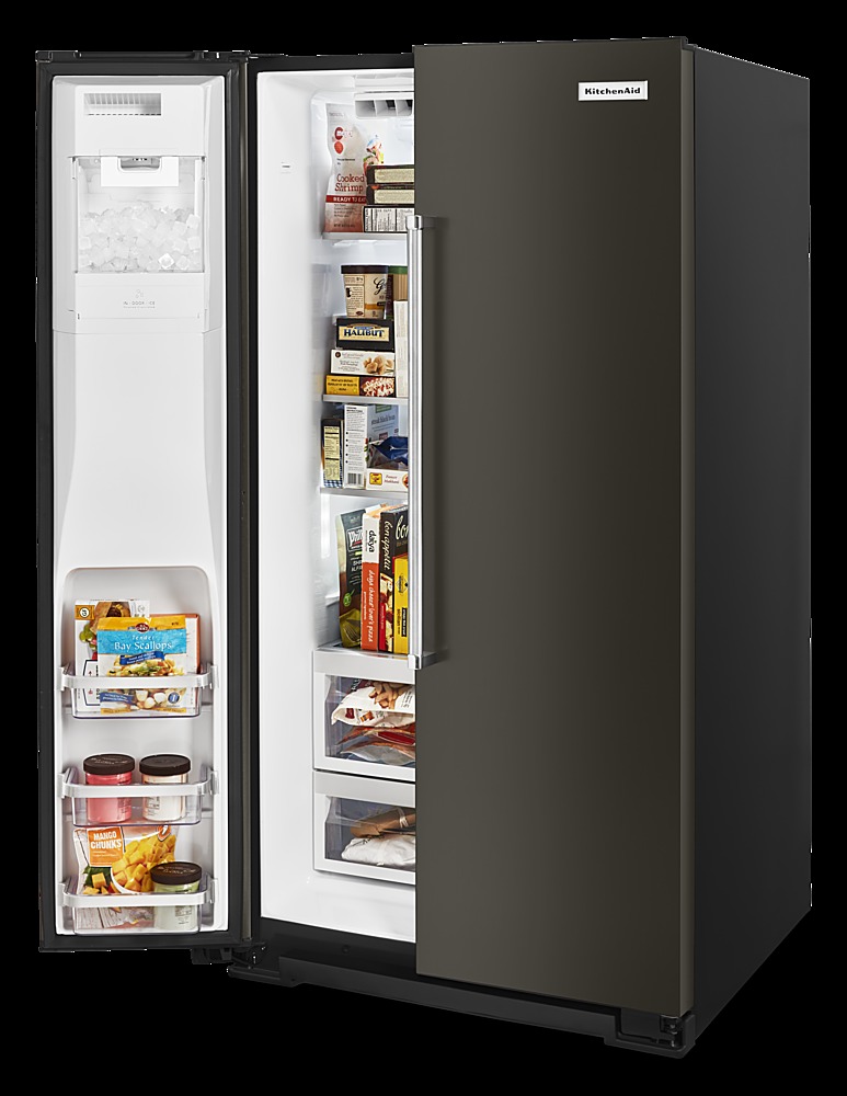 20 Cu. Ft. KitchenAid Counter Depth Side-by-Side Refrigerator Black  Stainless - KRSF705HBS