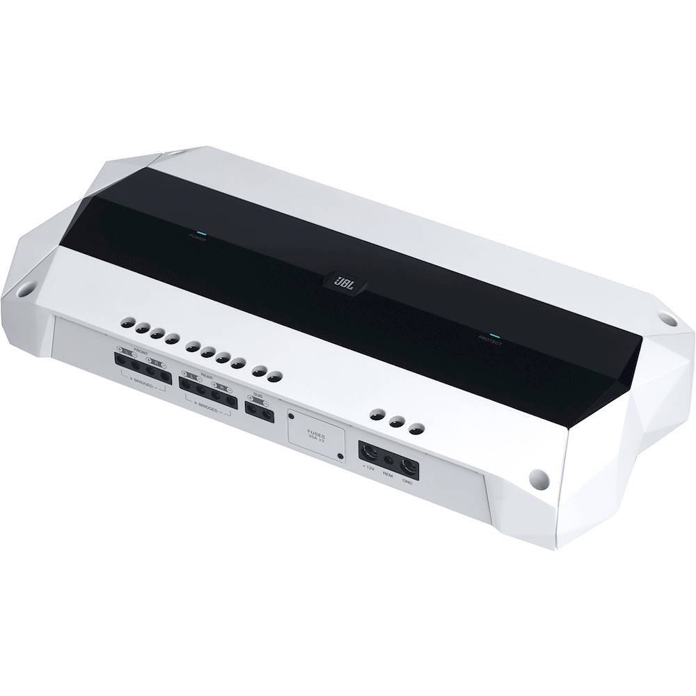 Left View: JBL - Marine 1800W Class AB Bridgeable Multichannel Amplifier with Variable Crossovers - White/Black