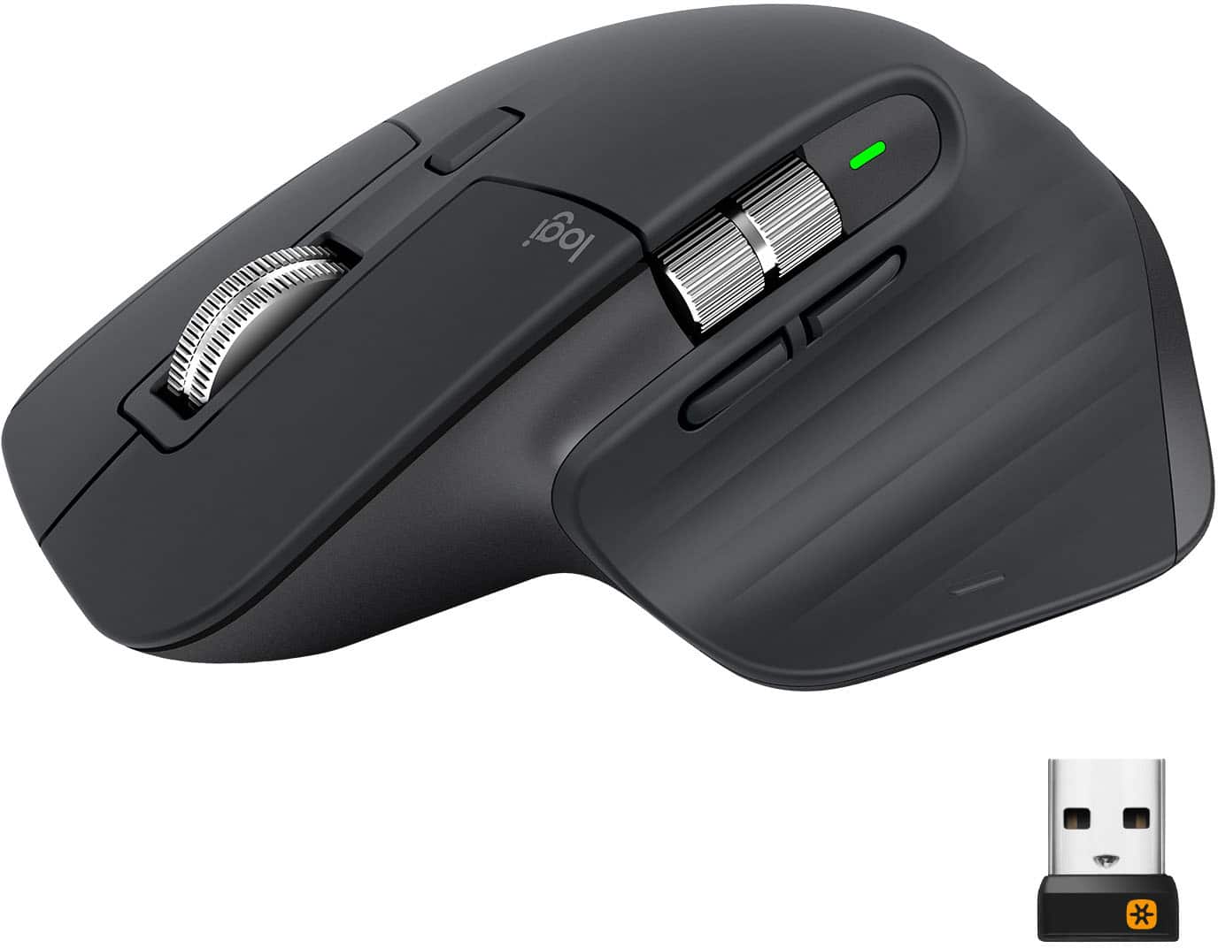 Front. Logitech - MX Master 3 Advanced Wireless USB/Bluetooth Laser Mouse with Ultrafast Scrolling - Black.
