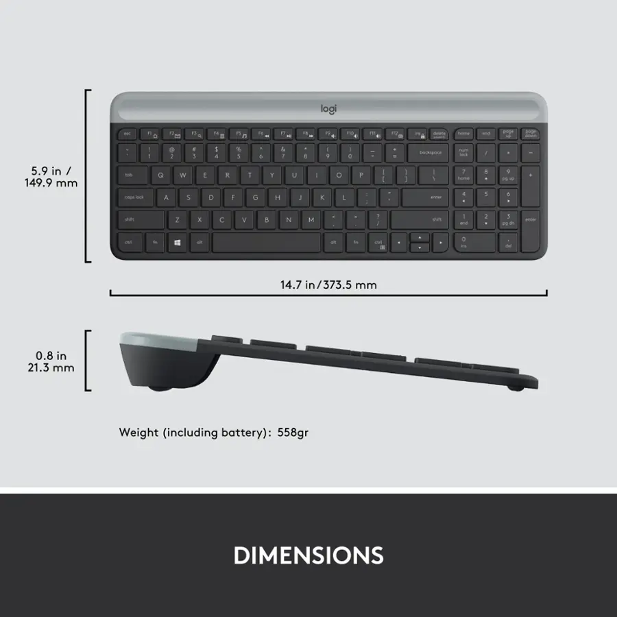 Dimensions:

* 14.7 in / 373.5 mm
* 0.8 in / 21.3 mm
* 5.9 in / 149.9 mm