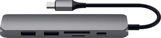 Front Zoom. Satechi - Slim Multi-Port Adapter V2 with USB-C PD, 4K HDMI, Micro/SD Card Readers, USB 3.0 - 2020 MacBook Pro, 2020 iPad Pro - Space Gray.