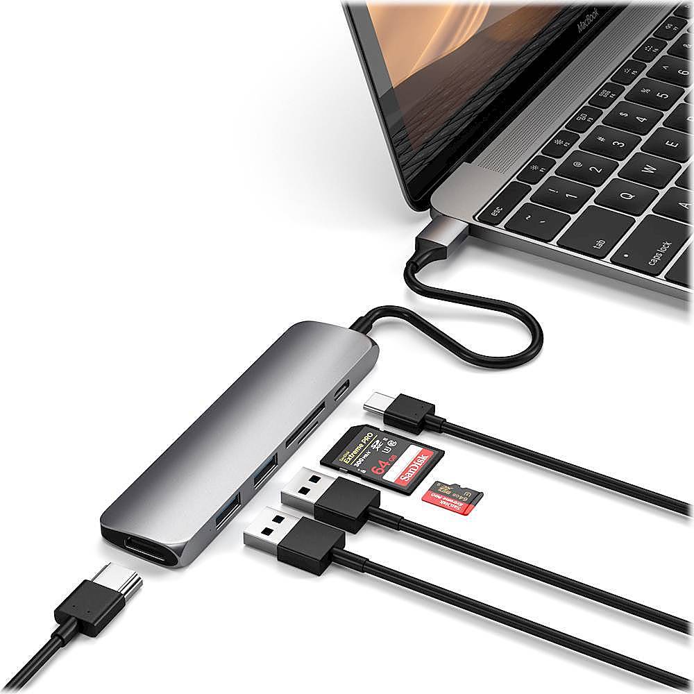 Satechi USB C Hub Multiport Adapter Pro Slim – USB C Dongle 7 in 1 – USB-C  Hub - USB 4 Port, 4K HDMI, USB3.2 Gen 2, SD/TF Card Reader, 100W PD - USBC