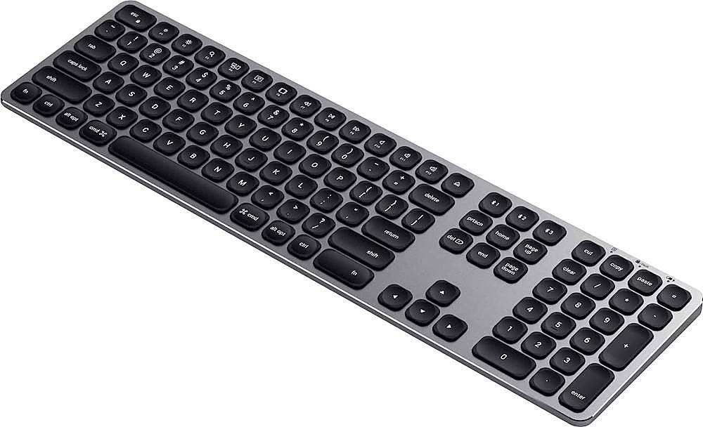 Left View: Satechi - ST-AMBKM Full-size Wireless Bluetooth Scissor Keyboard with Numeric Keypad - Compatible with Newer Mac Devices - Space Gray