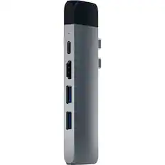 Front. Satechi - Type-C Pro Hub Adapter with Ethernet - 4K HDMI, USB-C PD, Gigabit Ethernet, USB 3.0, Micro SD Card Slot - Space Gray.