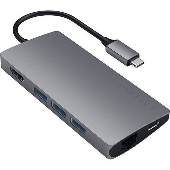 Front Zoom. Satechi - Type-C Multi-Port Adapter V2-4K HDMI, Ethernet, USB-C, SD/Micro, USB 3.0 - 2020/2019 MacBook Pro, 2020 MacBook Air - Space Gray.