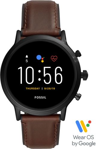 Fossil - Gen 5 Smartwatch 44mm Stainless Steel - Black with Brown Leather Band was $295.0 now $199.0 (33.0% off)