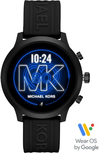 Rent to own Michael Kors - Gen 4 MKGO Smartwatch 43mm Aluminum - Black With Black Silicone Band