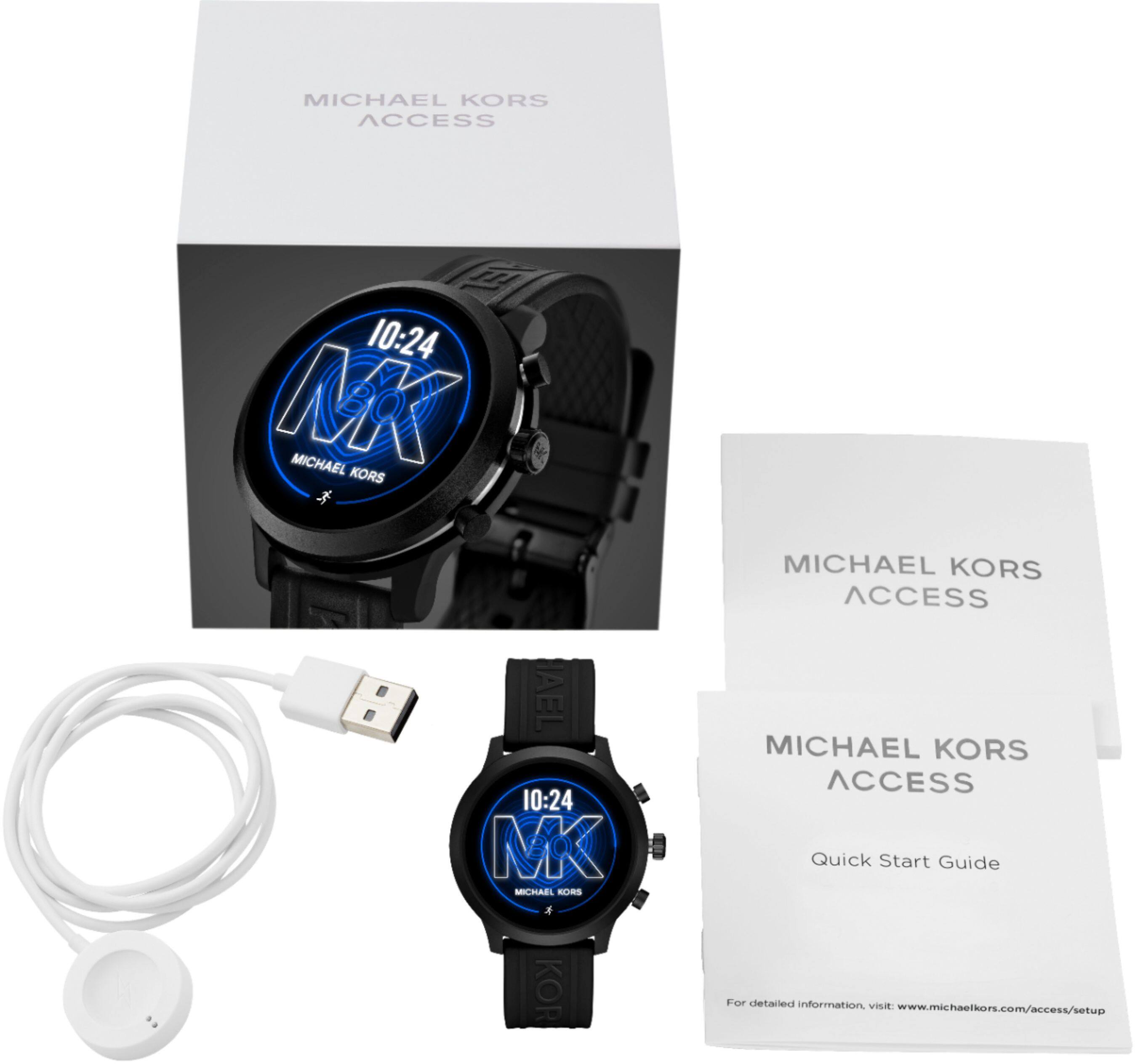 Alt View 14. Michael Kors - Gen 4 MKGO Smartwatch 43mm Aluminum - Black With Black Silicone Band.