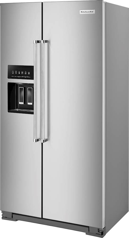 Left View: KitchenAid - 25.5 Cu. Ft. Side-by-Side Built-In Refrigerator - Black stainless steel