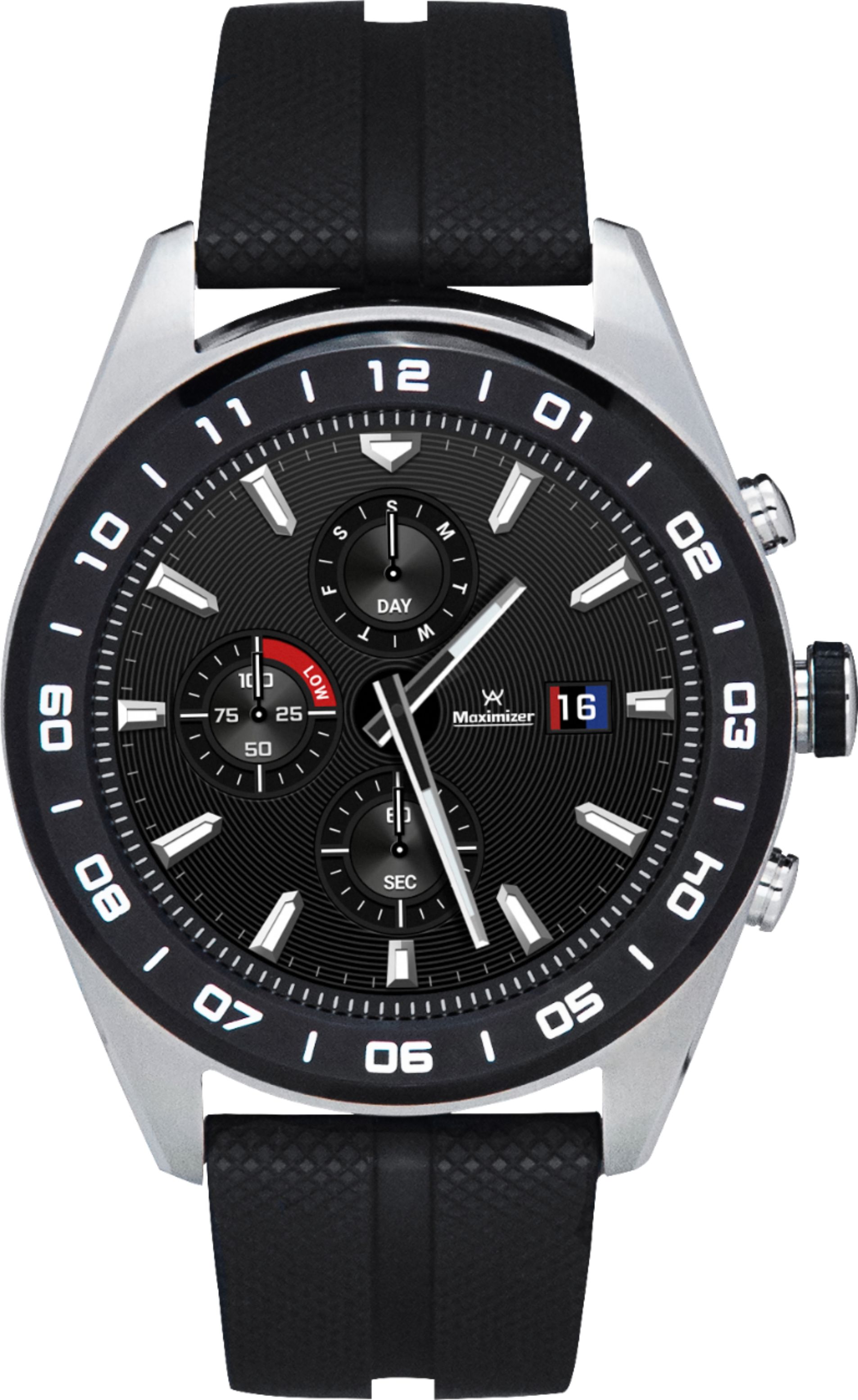 LG - Geek Squad Certified Refurbished Watch W7 Smartwatch 44.5mm Stainless Steel - Cloud Silver Rubber