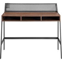 Walker Edison - 42" Modern Industrial Mesh Back Cubby Wood Computer Desk - Dark Walnut - Front_Zoom