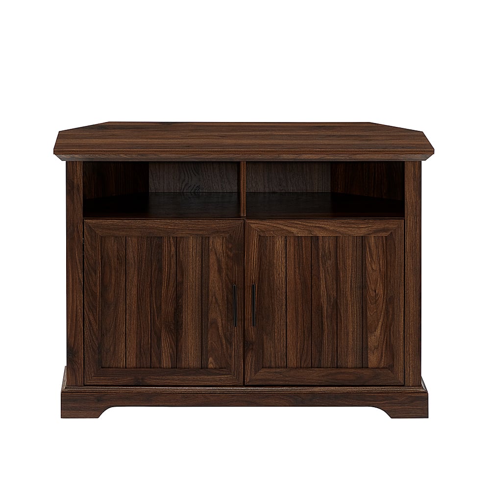 Front. Walker Edison - Corner TV Stand for Most TVs Up to 50" - Dark Walnut.