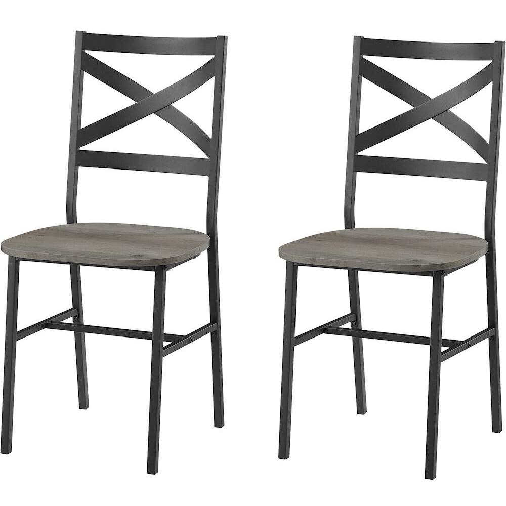 Left View: Walker Edison - X-Back Metal and Wood Dining Chair (Set of 2) - Gray Wash