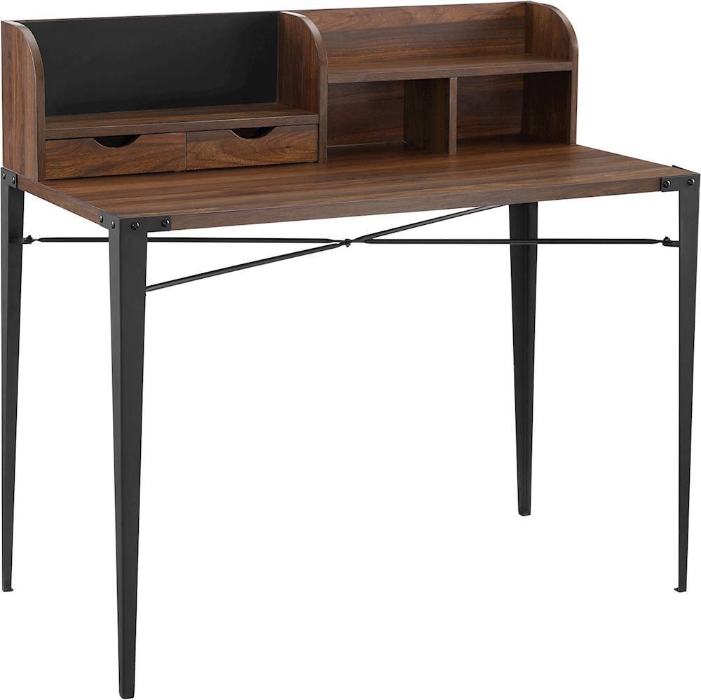 Angle View: Walker Edison - 42" Industrial Computer Desk With Hutch - Dark Walnut