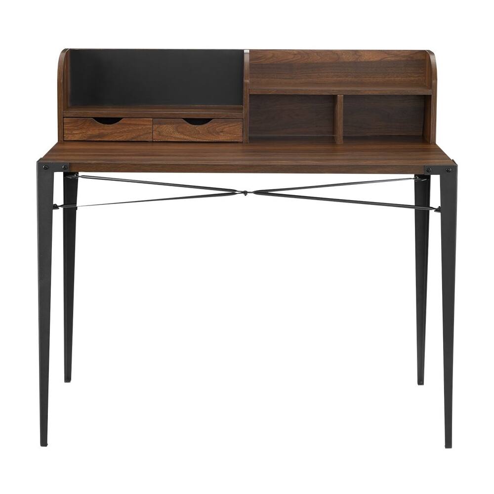 Front. Walker Edison - 42" Industrial Computer Desk With Hutch - Dark Walnut.