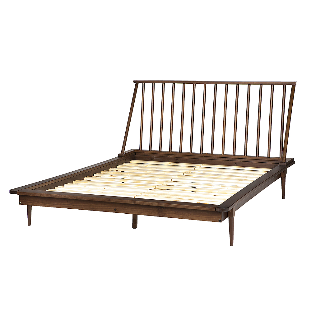 Angle View: Walker Edison - Boho Solid Wood Queen Spindle Bed Frame - Walnut