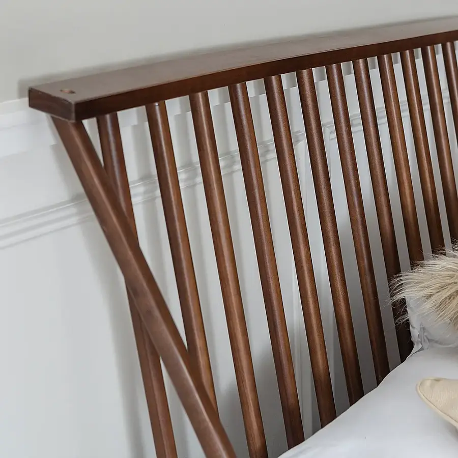 Alt View 14. Walker Edison - Boho Solid Wood Queen Spindle Bed Frame - Walnut.