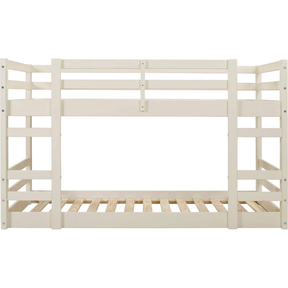Front. Walker Edison - Solid Wood Low Twin over Twin Bunk Bed - White - White.
