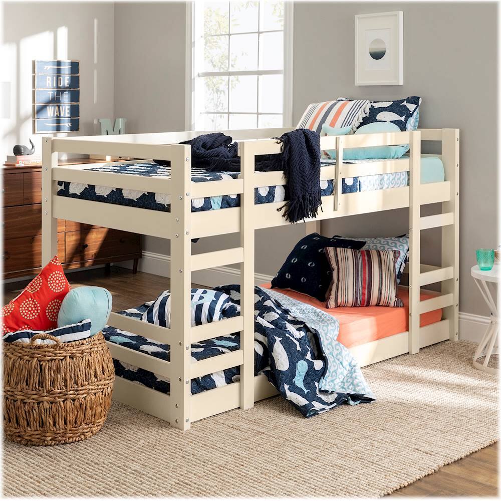 Alt View 16. Walker Edison - Solid Wood Low Twin over Twin Bunk Bed - White - White.
