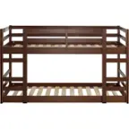Front. Walker Edison - Solid Wood Low Twin over Twin Bunk Bed - Walnut - Walnut.
