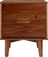 Walker Edison - Mid Century Modern Square Wood 2-Drawer End Table - Walnut - Front_Zoom