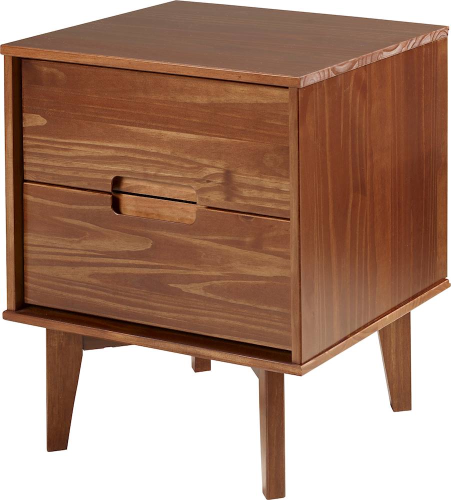 Left View: Walker Edison - Mid Century 24" Modern Square Wood 2-Drawer End Table - Walnut