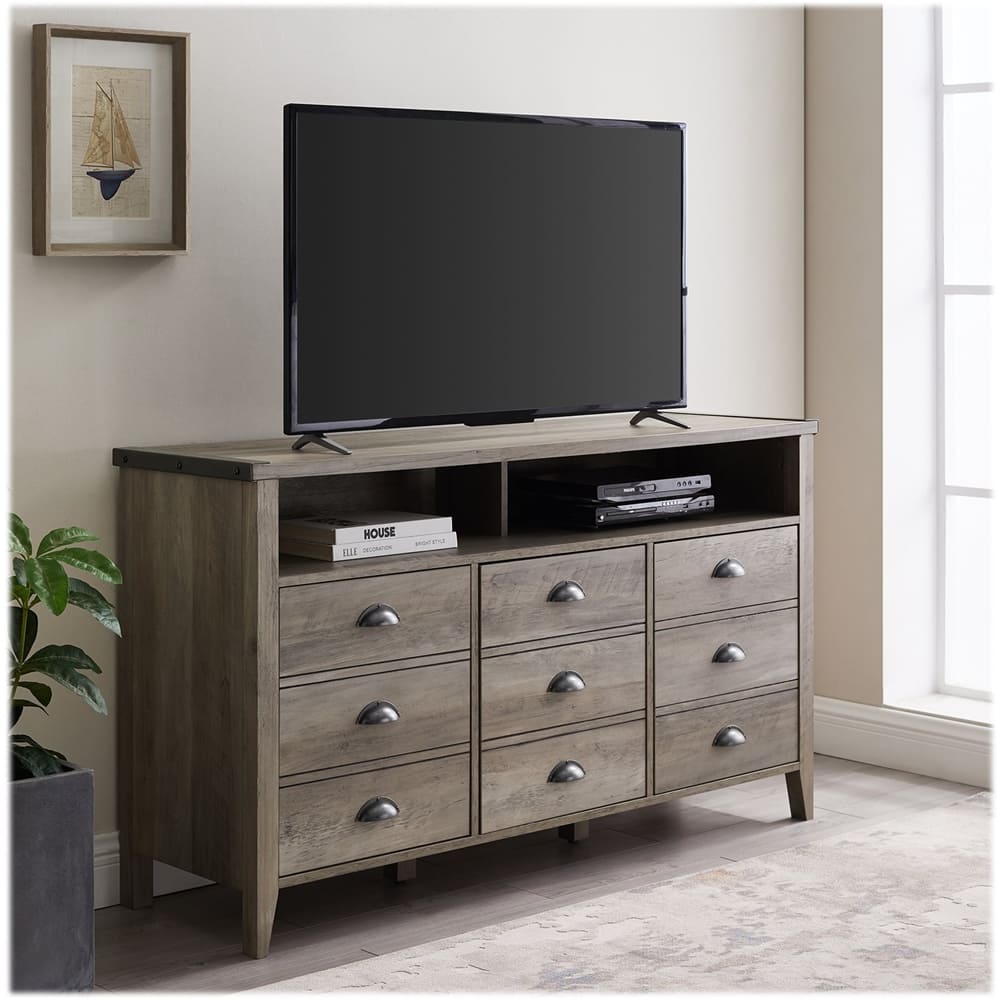 Best Buy Walker Edison Rustic Industrial Farmhouse TV Stand for Most