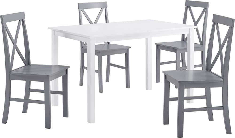 Walker Edison - Farmhouse Rectangular 5-Piece Dining Set - White/Gray - Angle_Zoom