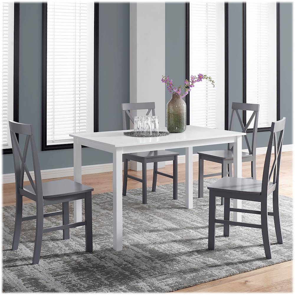 Walker Edison Farmhouse Rectangular 5-Piece Dining Set White/Gray ...