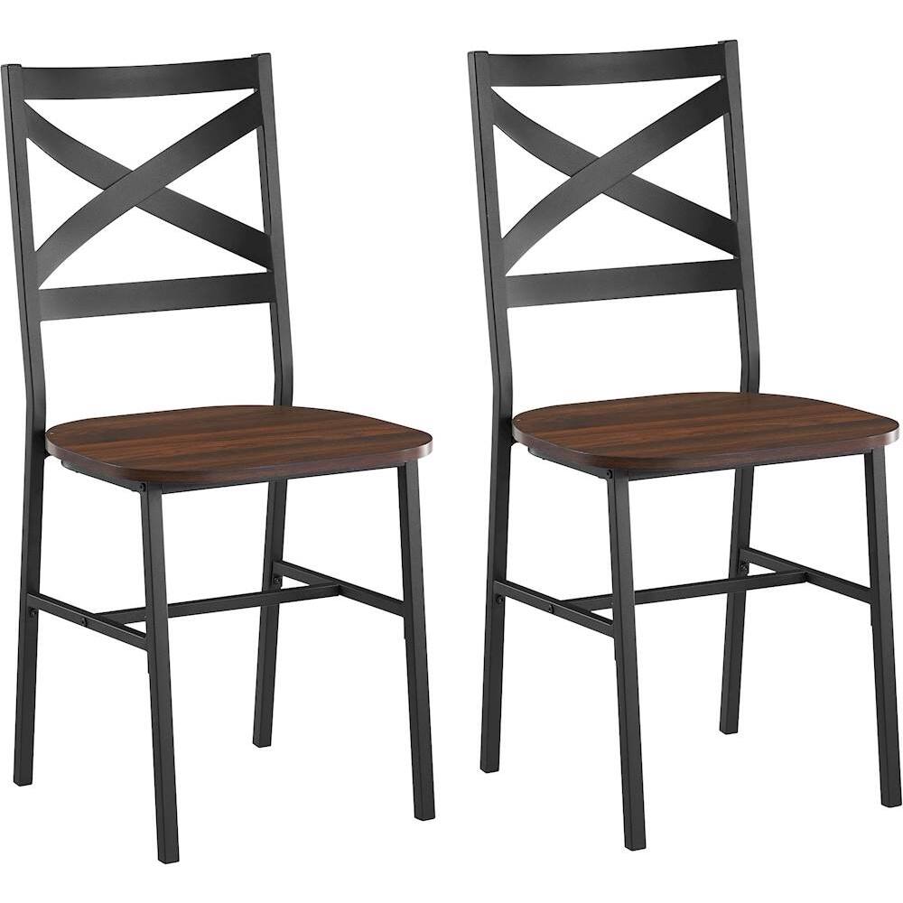 Angle View: Walker Edison - X-Back Metal and Wood Dining Chair (Set of 2) - Dark Walnut