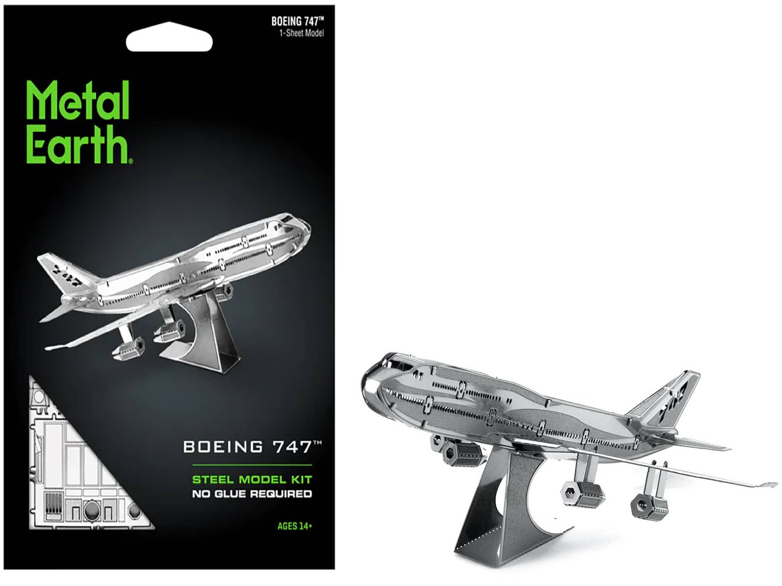 Model Kit Boeing 747 Commercial Aircraft (Easy Difficulty) Steel Model by Metal Earth - Silver