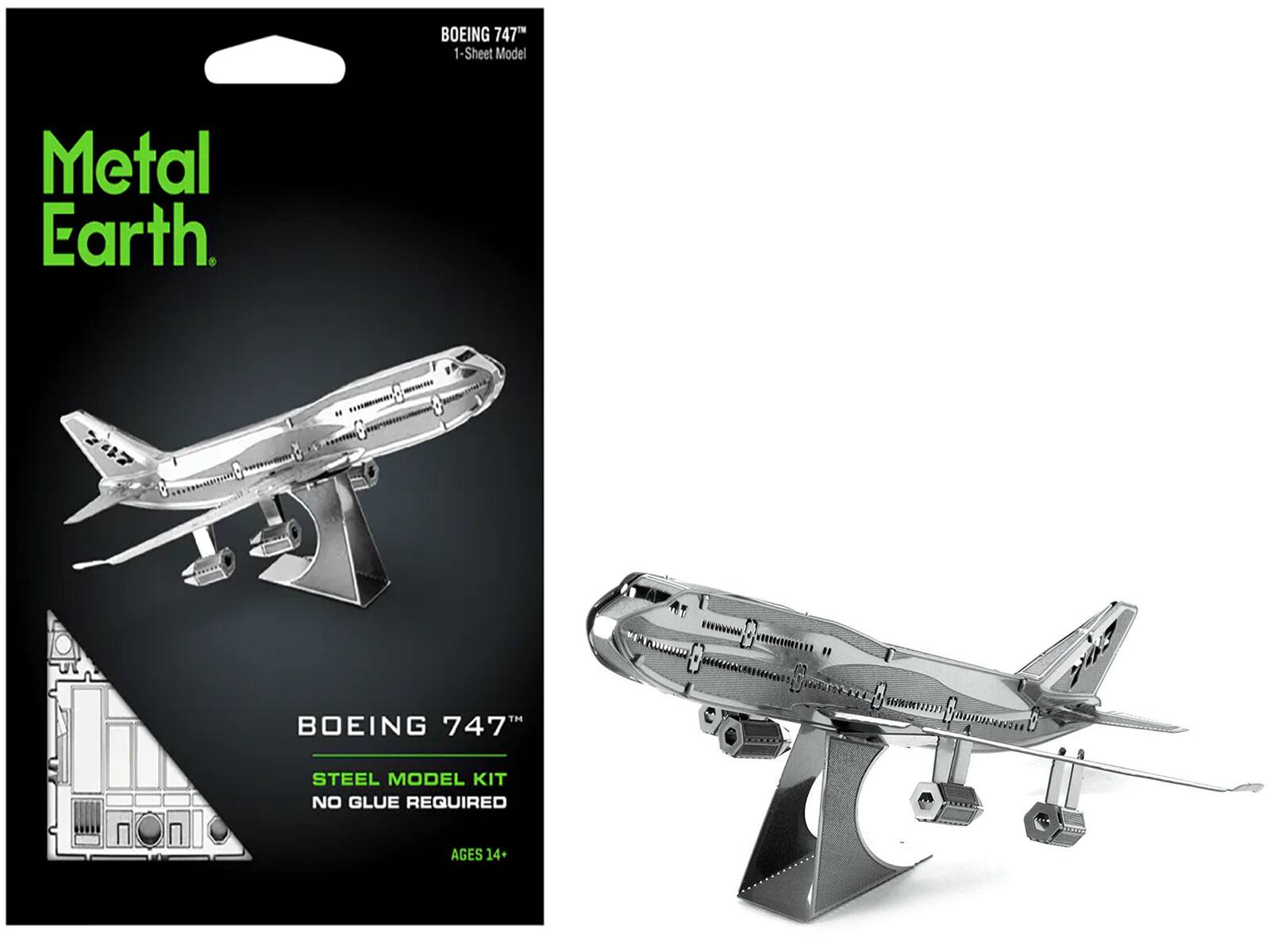 Model Kit Boeing 747 Commercial Aircraft (Easy Difficulty) Steel Model by Metal Earth - Silver