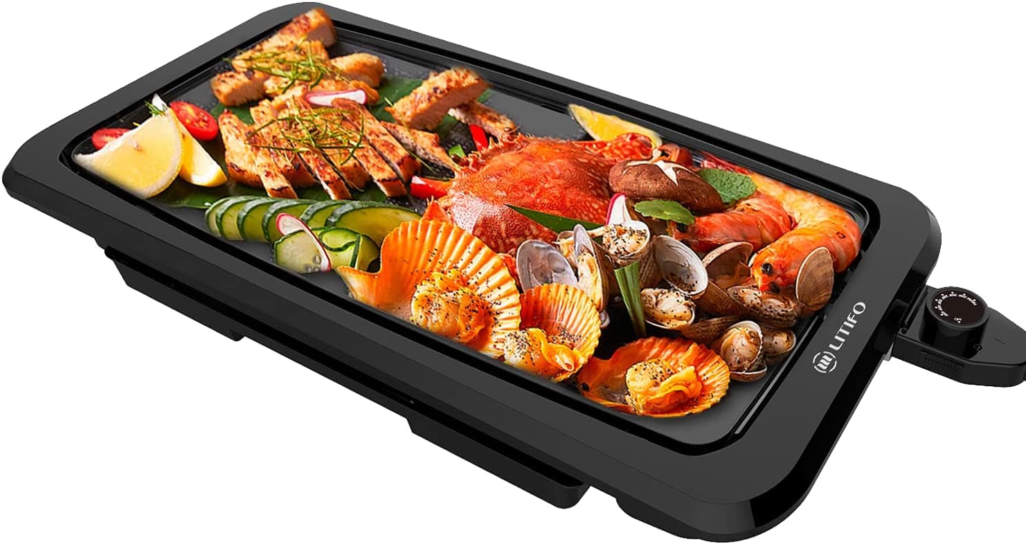 Litifo - Electric Griddle Indoor, 1450W Nonstick Extra Large BBQ Griddle Pan - Black