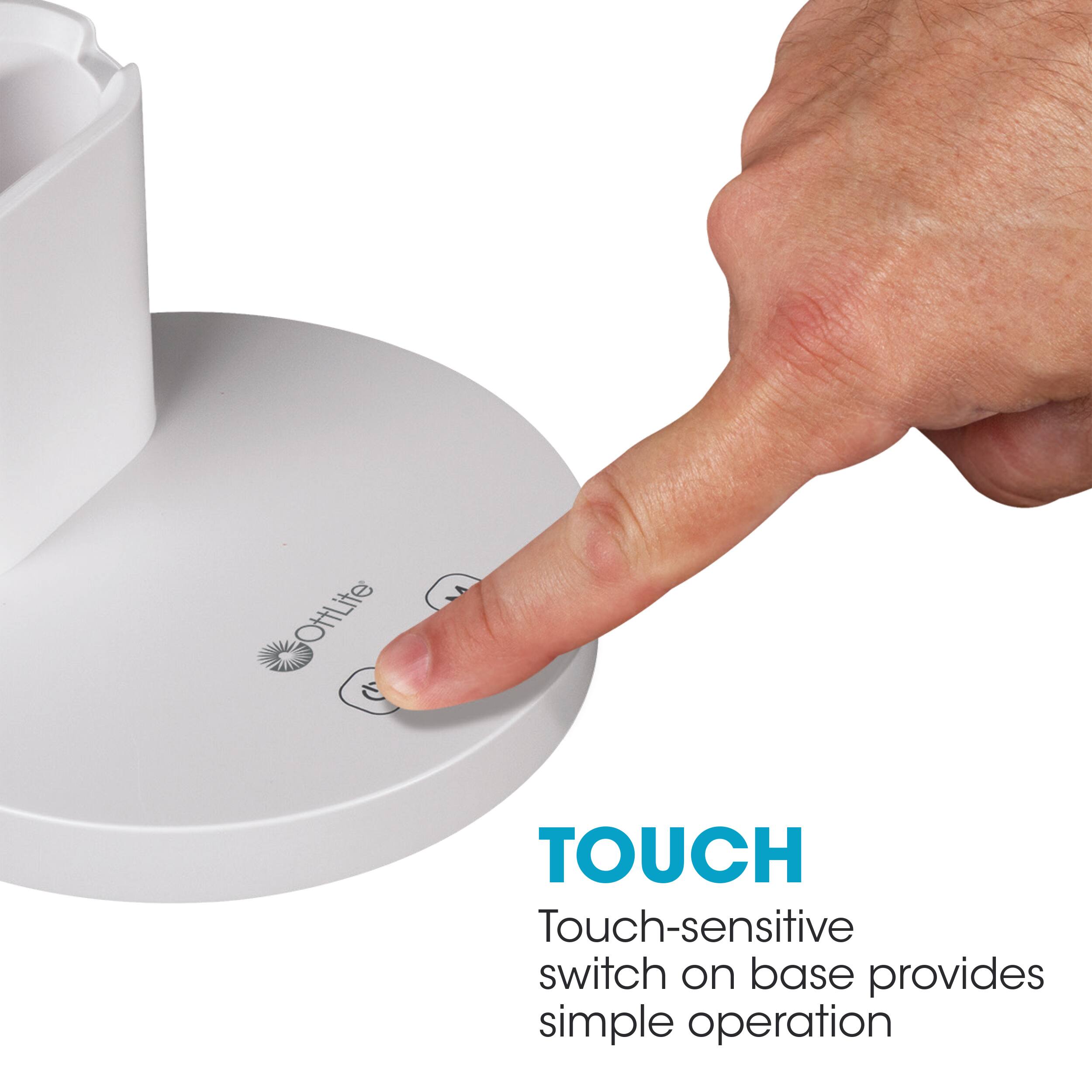 OttLite TOUCH Touch-sensitive switch on base provides simple operation.