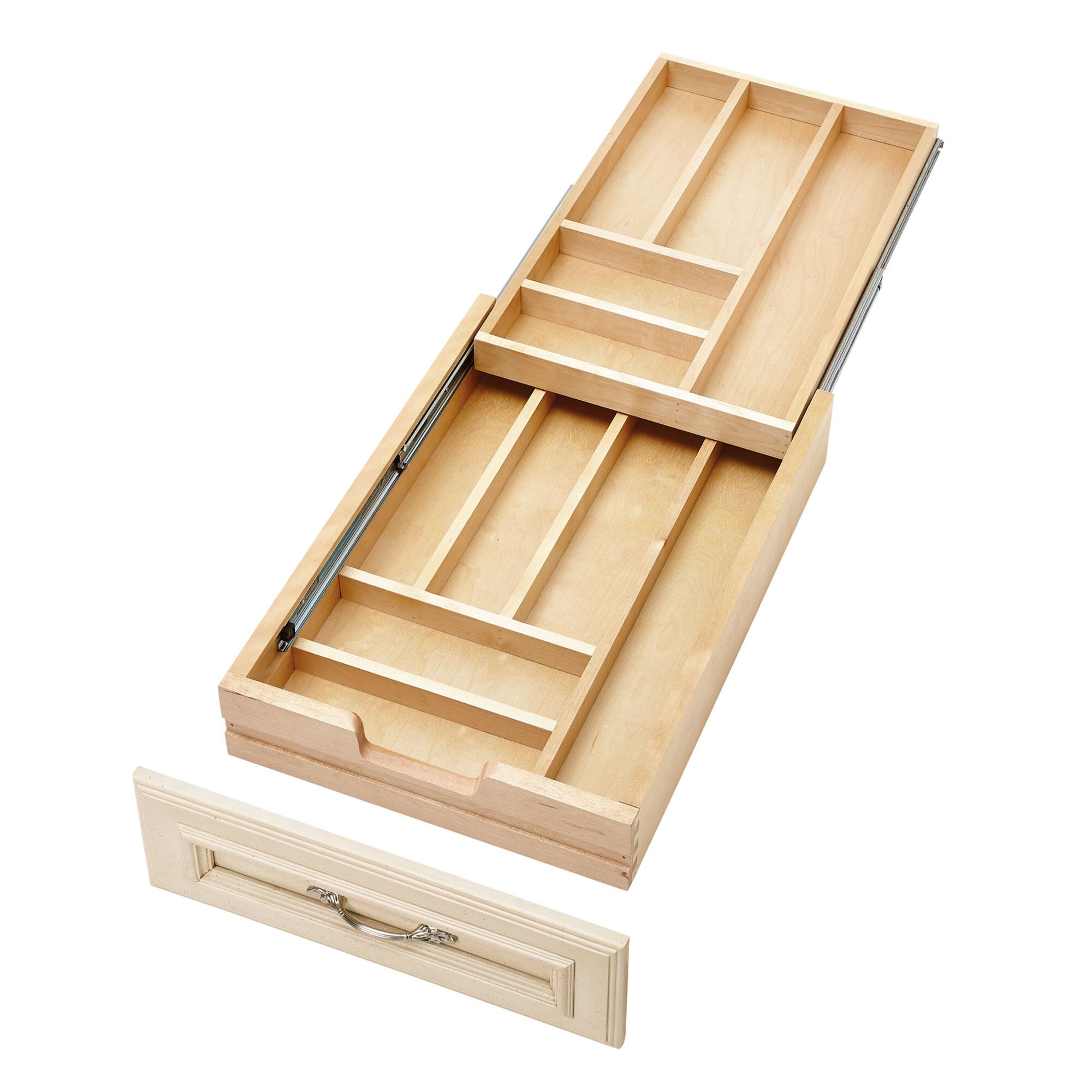Front. Rev-A-Shelf - Rev-A-Shelf 15'' Tiered Cutlery Drawer Organizer with Soft-Close, 4WTCD-18HSC-1 - Light Brown.