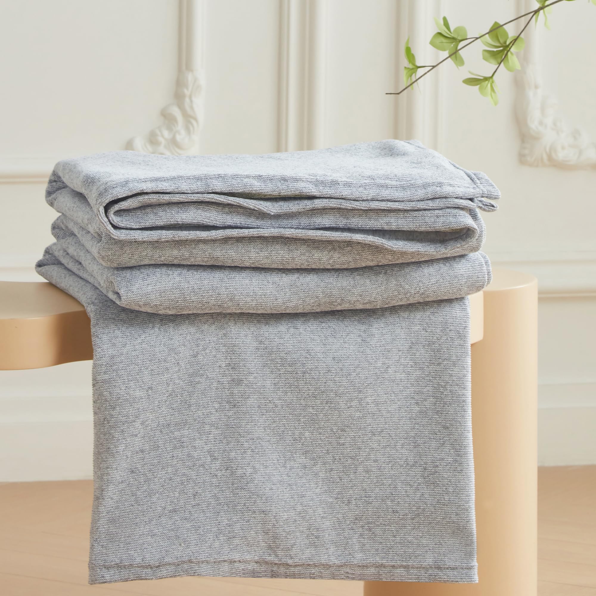 Alt View 5. Pacoar Cade - Summer Knit Throw Blanket For Couch Lightweight Breathable Thin Blankets Hot Sleepers Cozy Soft Sweatshirt Sofa (light - Light Grey-90"x90".