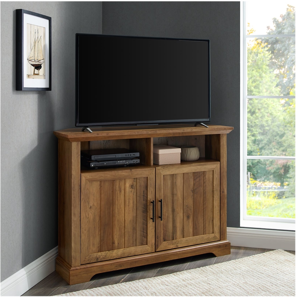 Best Buy: Walker Edison Corner Open Shelf TV Stand for Most Flat-Panel TV's  up to 60 Rustic Oak BB58CCRRO