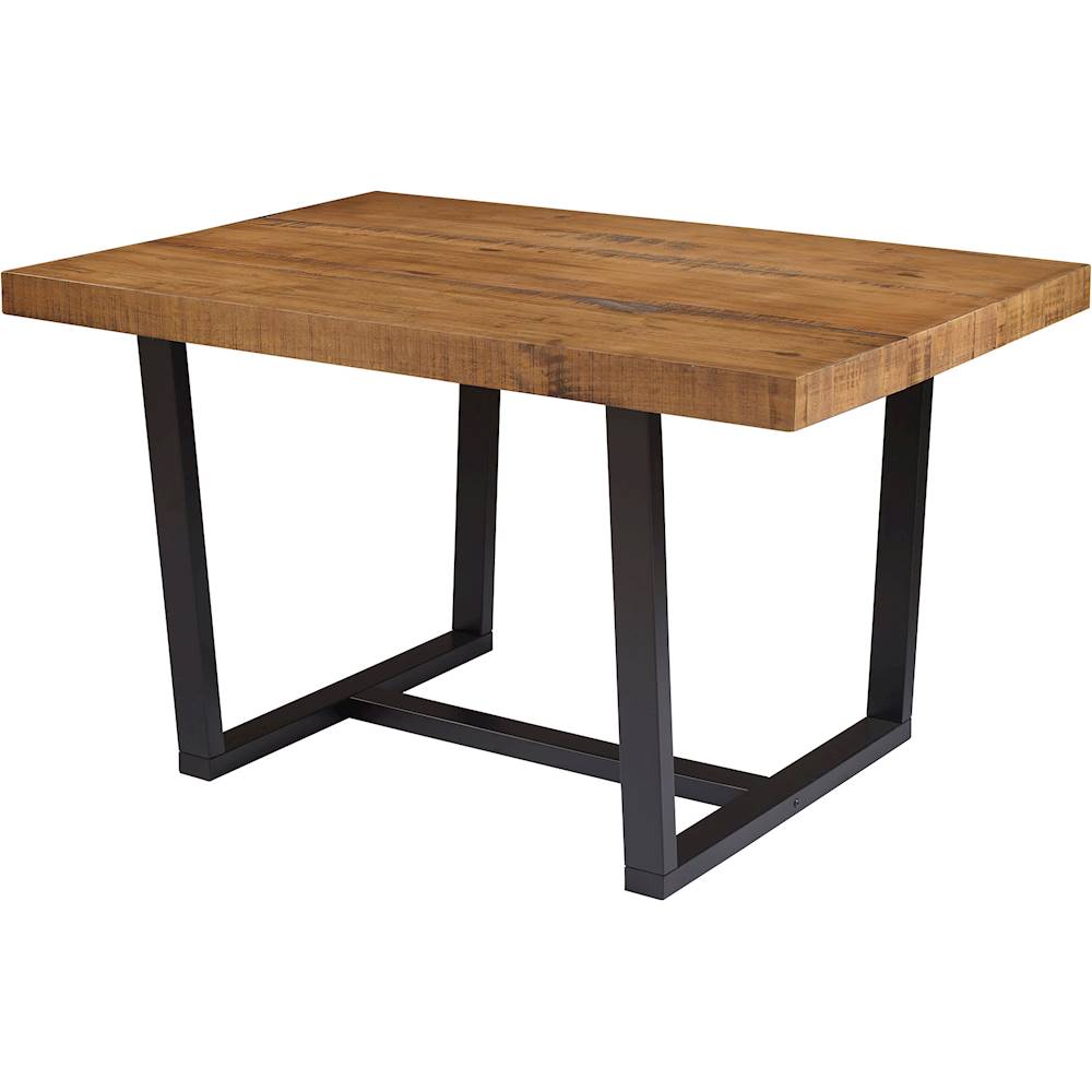 Left View: Walker Edison - Rectangular Rustic Solid Pine Wood Table - Rustic Oak