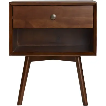 Front. Walker Edison - Mid-Century Solid Wood Nightstand - Walnut.