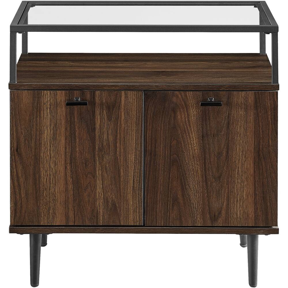 Front. Walker Edison - Rectangular Modern Steel / Tempered Glass Side Table.