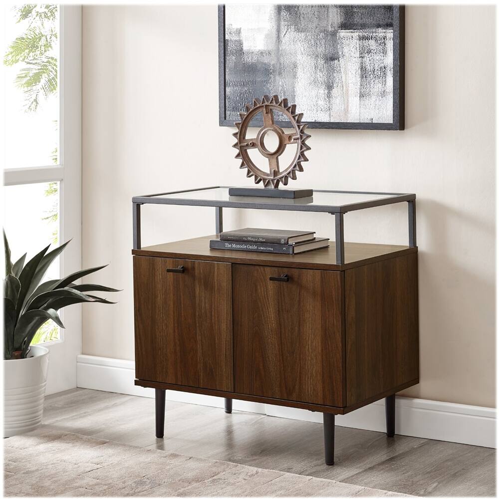 Walker Edison Rectangular Modern Steel Tempered Glass Side Table Bbr2dmilnsdw Best Buy