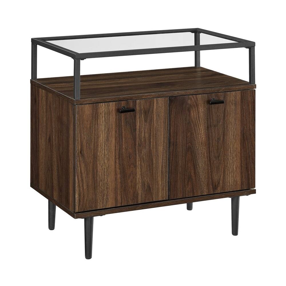 Left View: Walker Edison - Rectangular Modern Steel / Tempered Glass Side Table