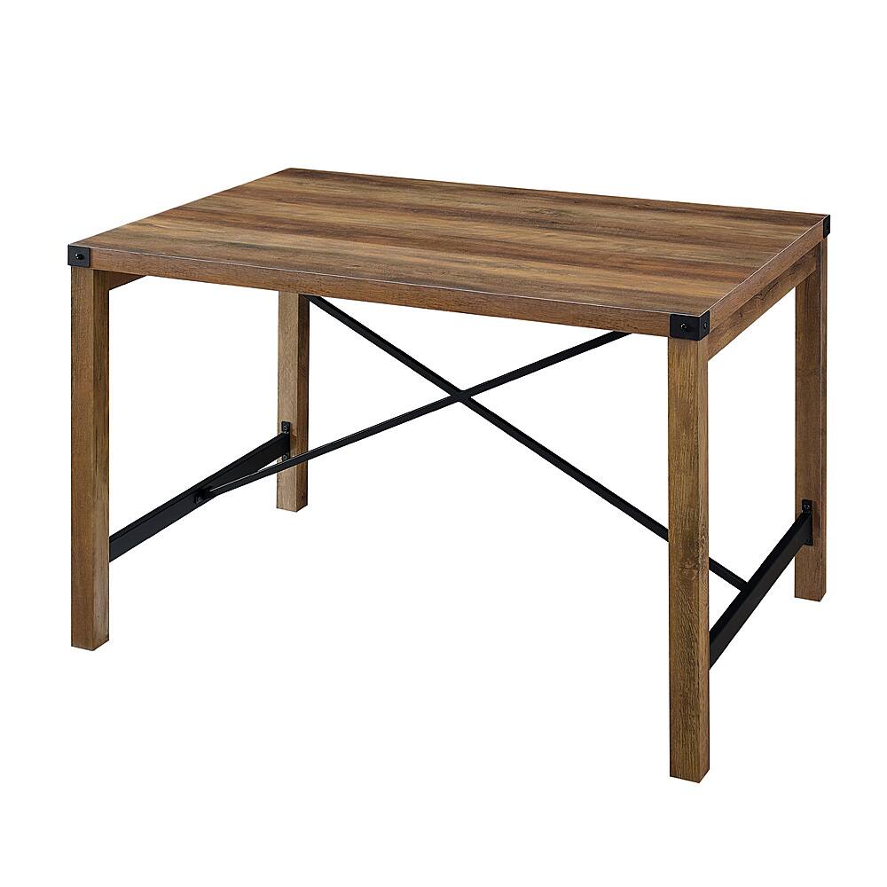 Left View: Walker Edison - Rectangular Industrial Metal / High-Grade MDF Table - Rustic Oak