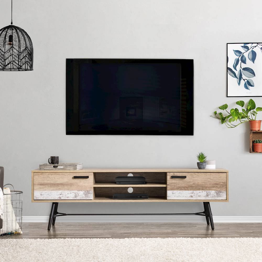 Alt View 17. CorLiving - Aurora TV Bench with Splayed Legs, For TVs up to 85" - Distressed Warm Beige, White Duotone.