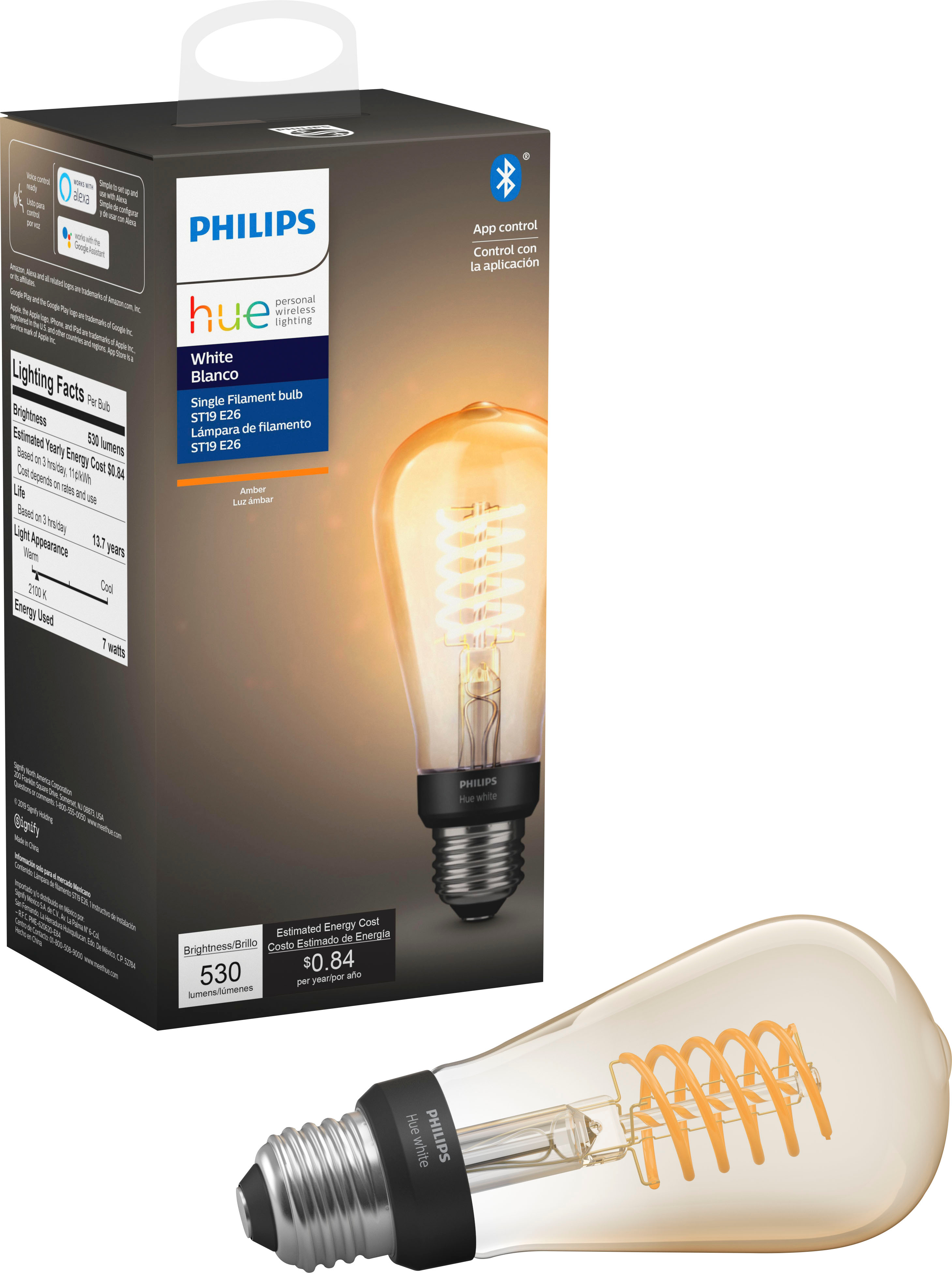 Philips Hue White LED E27 Globe-G93 Filament 7W Bluetooth, 2100 K Dimmable 