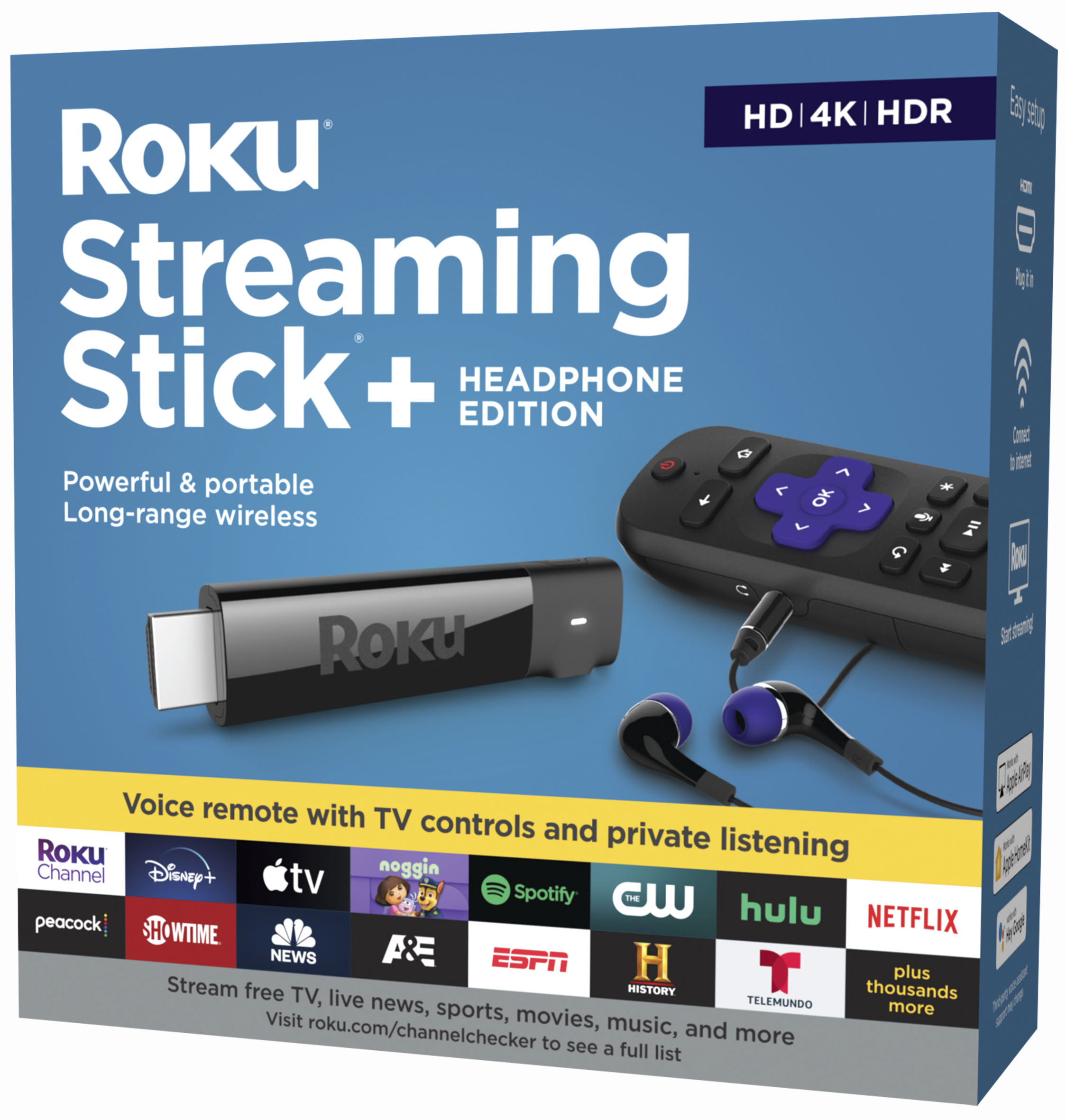 Roku Streaming Stick 4k Headphone Edition With Voice Remote With Tv Power And Volume Streaming Media Player Black 3811r Best Buy