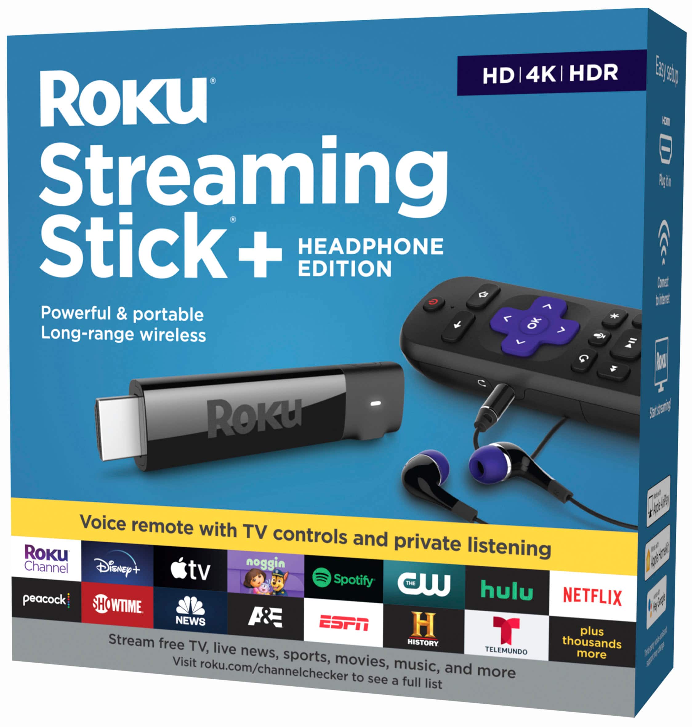 Alt View 13. Roku - Streaming Stick+ 4K Headphone Edition with Voice Remote with TV Power and Volume Streaming Media Player.