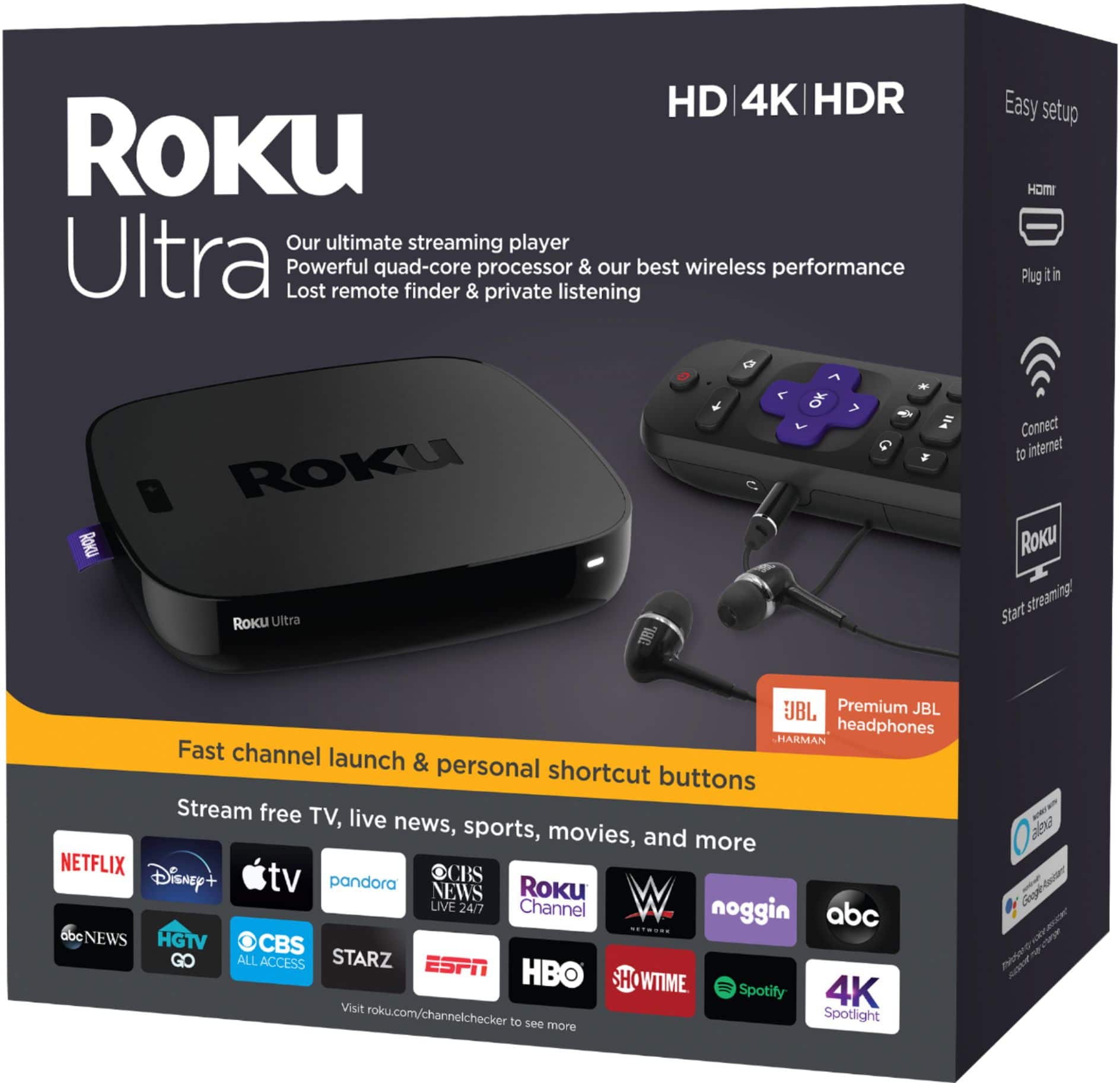Alt View 13. Roku - Ultra 4K Streaming Media Player with JBL Headphones and Enhanced Voice Remote - Black.