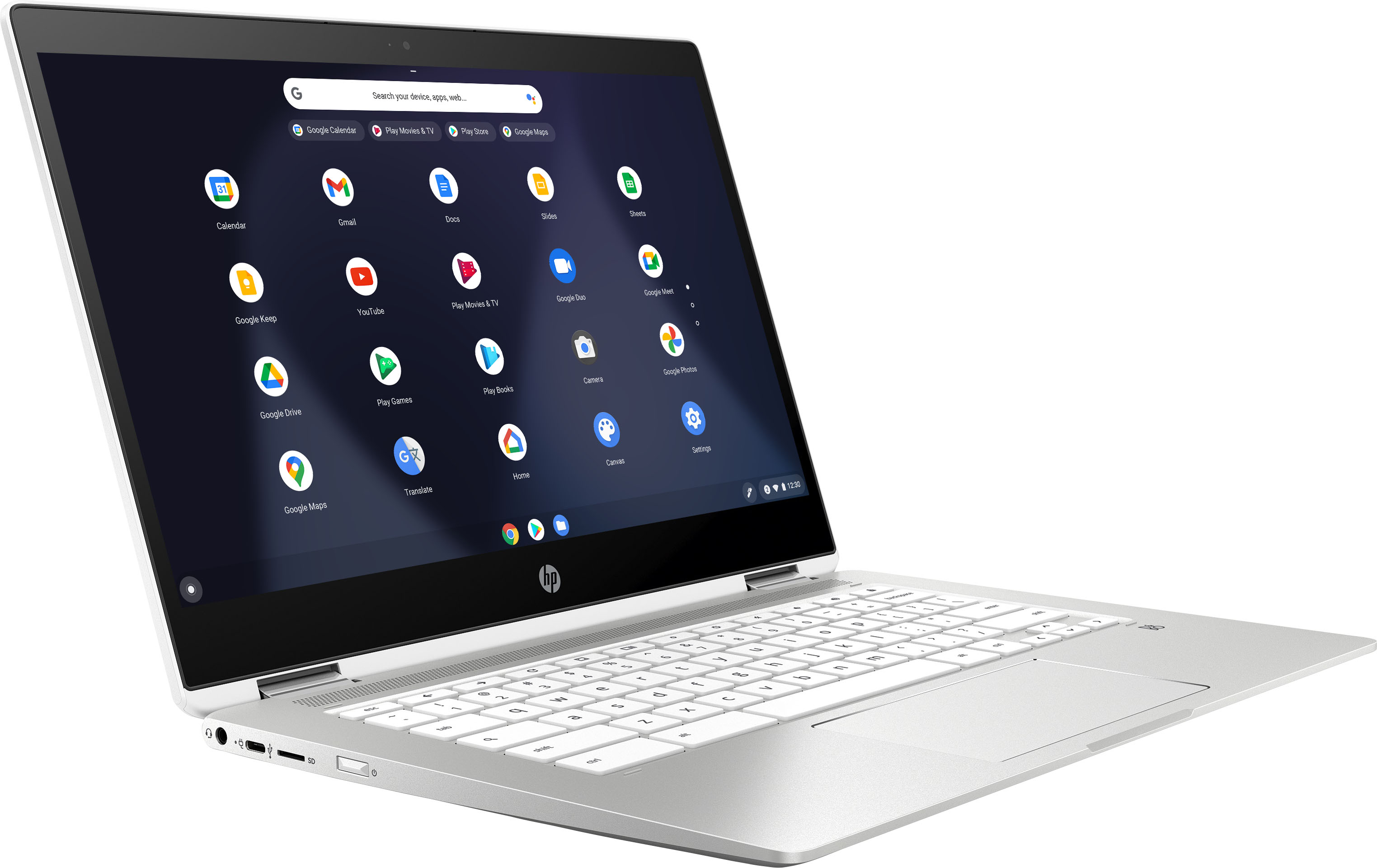 Angle View: HP - 2-in-1 14" Touch-Screen Chromebook - Intel Celeron - 4GB Memory - 32GB eMMC Flash Memory - Ceramic White