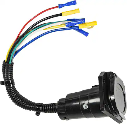Front. HQRP - HQRP 7-Way RV Trailer Light Connector Socket, 7-Wire Harness Electrical Quick Converter Adapter for RV/Truck/Trailer - Black.